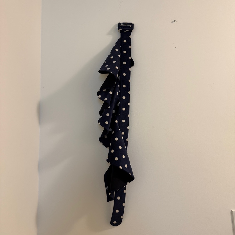 White and Blue Polka Dot Blazer with Puff Sleeves - Picture 7 of 14